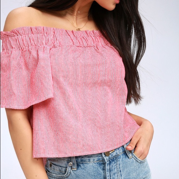 🌸2/25- LuLu’s Off the Shoulder Top Red - Picture 1 of 4
